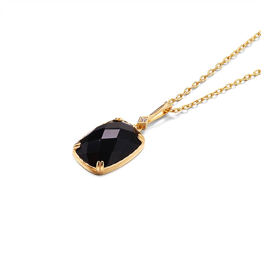 Agate 925 Sterling Silver Gold Plated Geometric Square Necklace - main