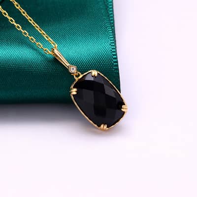 Agate 925 Sterling Silver Gold Plated Geometric Square Necklace detail 4