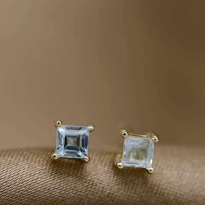 Birthstone November Topaz 925 Sterling Silver Gold Plated Vintage Geometric Square Earrings detail 6