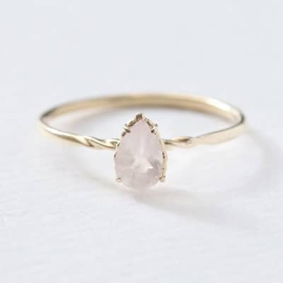 Rose Quartz 925 Sterling Silver Gold Plated Geometric Drop Ring detail 1
