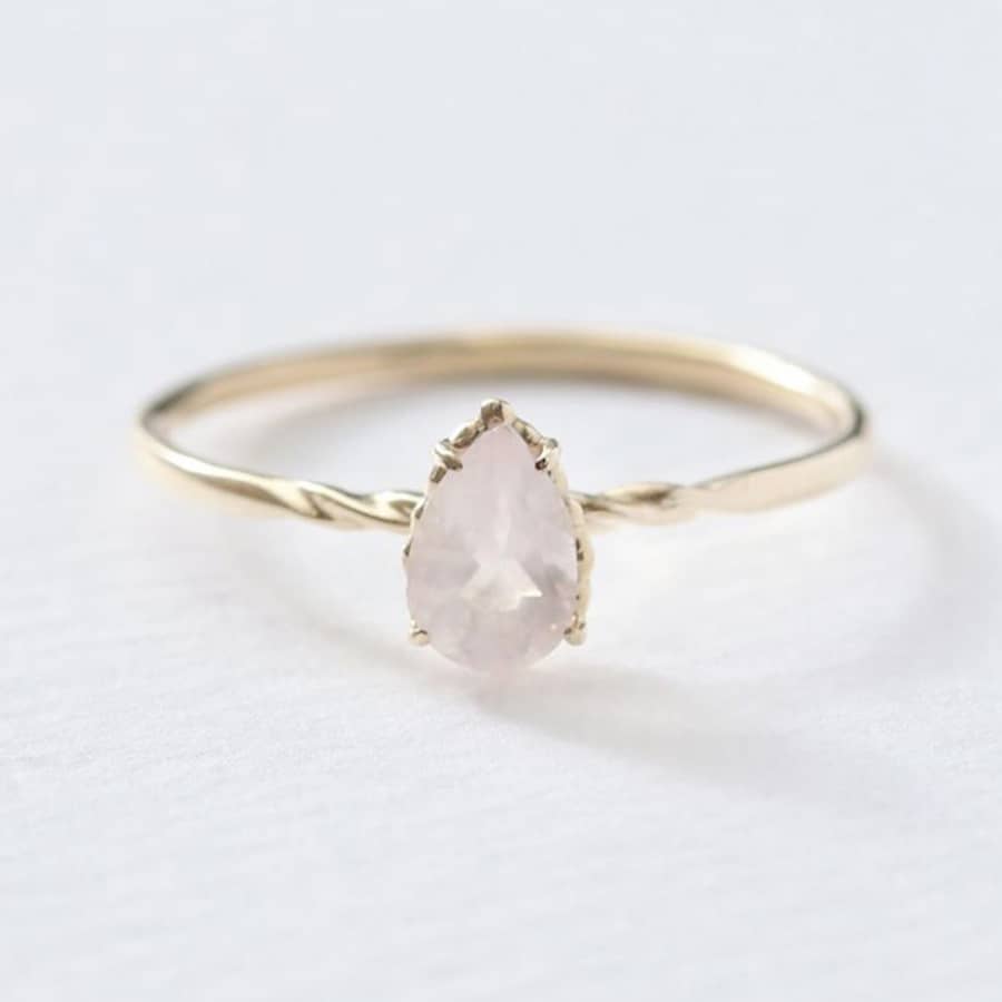 Rose Quartz 925 Sterling Silver Gold Plated Geometric Drop Ring - main
