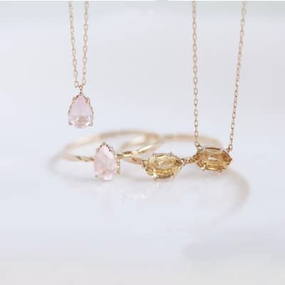 Rose Quartz 925 Sterling Silver Gold Plated Geometric Drop Ring detail 2