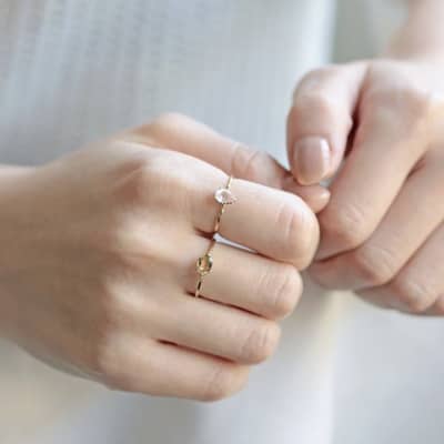 Rose Quartz 925 Sterling Silver Gold Plated Geometric Drop Ring detail 3