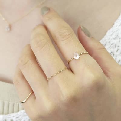 Rose Quartz 925 Sterling Silver Gold Plated Geometric Drop Ring detail 4