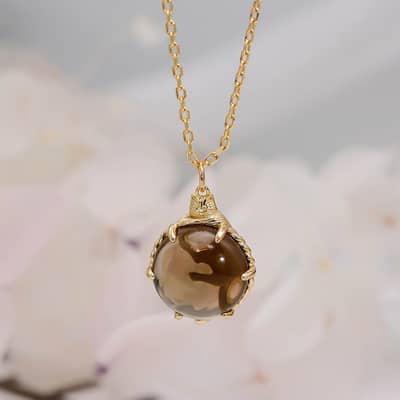 Tea-Coloured Citrine 925 Sterling Silver Gold Plated Cute Cat Necklace detail 2