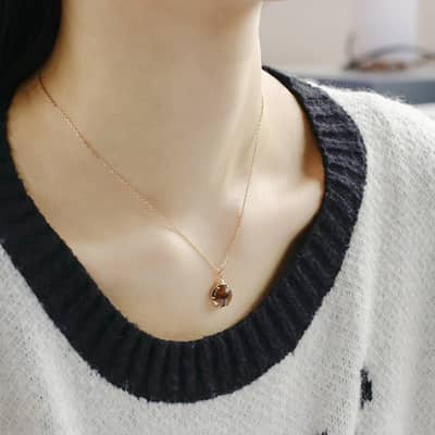 Tea-Coloured Citrine 925 Sterling Silver Gold Plated Cute Cat Necklace detail 5