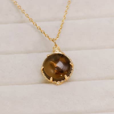 Tea-Coloured Citrine 925 Sterling Silver Gold Plated Cute Cat Necklace detail 6