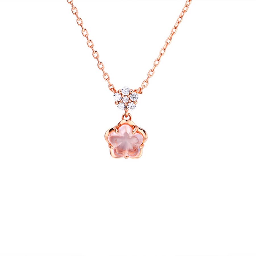 Rose Quartz 925 Sterling Silver Gold Plated Cz Zircon Star Necklace - main