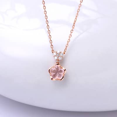 Rose Quartz 925 Sterling Silver Gold Plated Cz Zircon Star Necklace detail 3