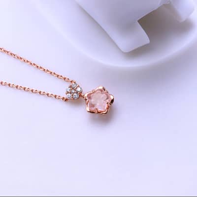 Rose Quartz 925 Sterling Silver Gold Plated Cz Zircon Star Necklace detail 5