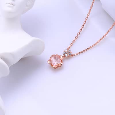 Rose Quartz 925 Sterling Silver Gold Plated Cz Zircon Star Necklace detail 6