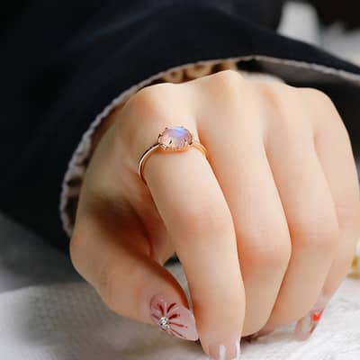 Labradorite 925 Sterling Silver Gold Plated Simple Gems Geometric Ring detail 3