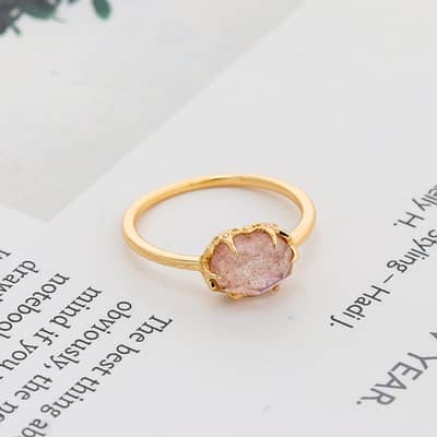 Labradorite 925 Sterling Silver Gold Plated Simple Gems Geometric Ring detail 6