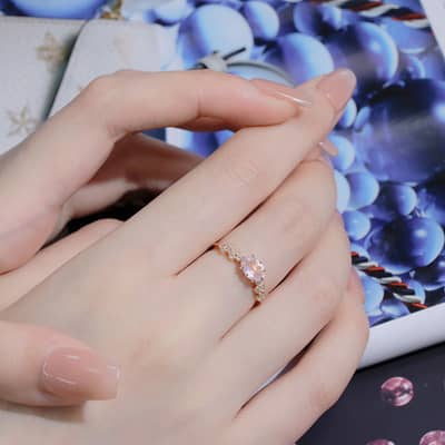 Vintage GTC Certified Rose Quartz 925 Sterling Silver Gold Plated CZ Zircon Ring detail 3