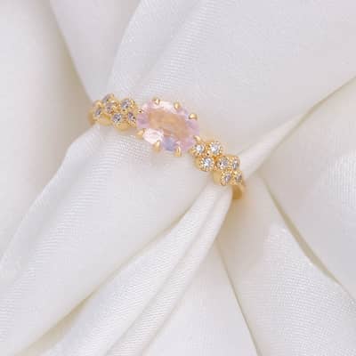 Vintage GTC Certified Rose Quartz 925 Sterling Silver Gold Plated CZ Zircon Ring detail 5