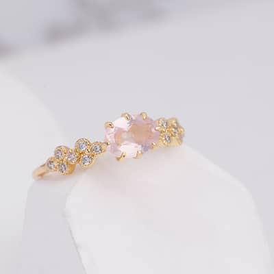 Vintage GTC Certified Rose Quartz 925 Sterling Silver Gold Plated CZ Zircon Ring detail 6