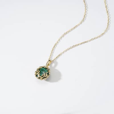 Malachite 925 Sterling Silver Gold Plated Geometric Round Necklace detail 3
