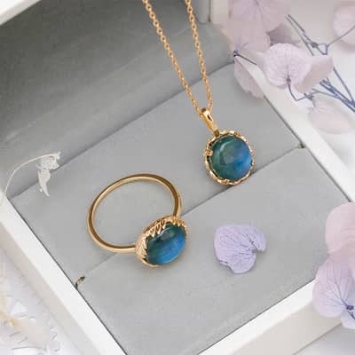 Malachite 925 Sterling Silver Gold Plated Geometric Round Necklace detail 4