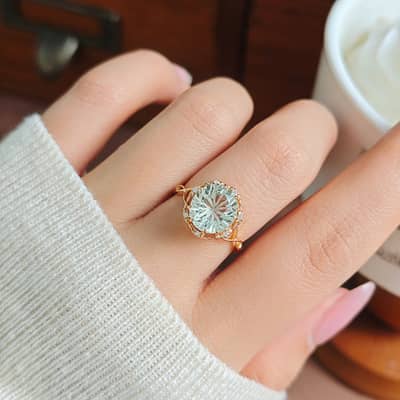 Ametrine 925 Sterling Silver Gold Plated Round Twist Crystal Ring detail 3