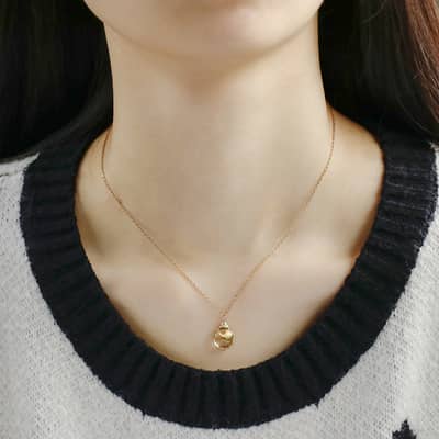 Lemon Quartz Gemstone 925 Sterling Silver Gold Plated Cute Cat Necklace detail 2