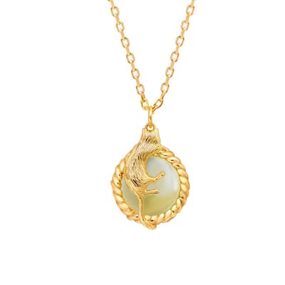 Lemon Quartz Gemstone 925 Sterling Silver Gold Plated Cute Cat Necklace detail 3