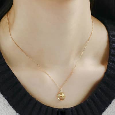 Lemon Quartz Gemstone 925 Sterling Silver Gold Plated Cute Cat Necklace detail 6