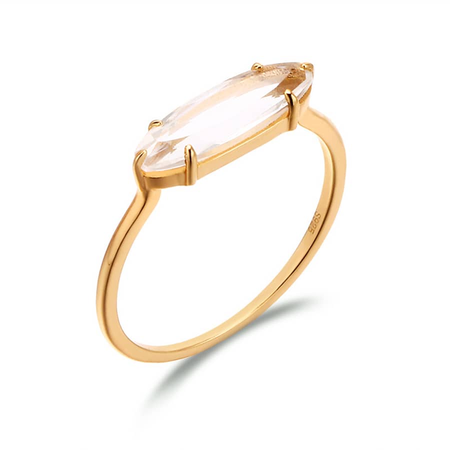 Rock Crystal Gemstone 925 Sterling Silver Gold Plated Geometric Rhombus Ring - main