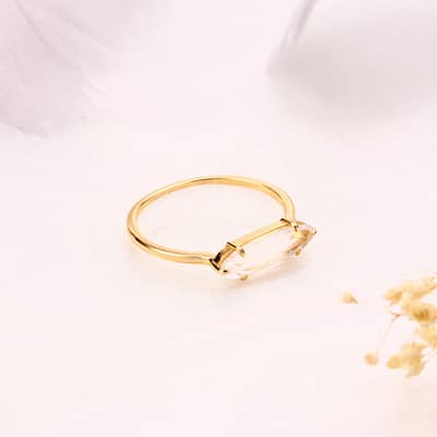 Rock Crystal Gemstone 925 Sterling Silver Gold Plated Geometric Rhombus Ring detail 4