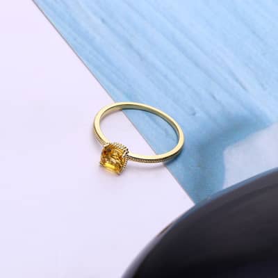 Vintage 925 Sterling Silver Gold Plated Geometric Square Gemstone Ring with GTC Certification detail 3