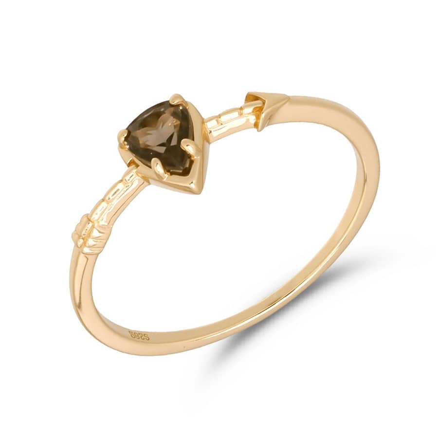 Tea-Coloured Citrine 925 Sterling Silver Gold Plated Geometric Triangle Ring - main