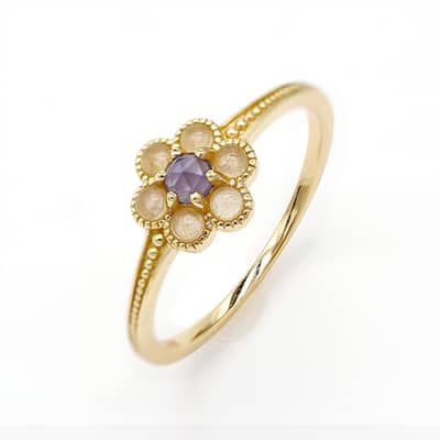 Natural Iolite 925 Sterling Silver Gold Plated Flower Ring detail 1