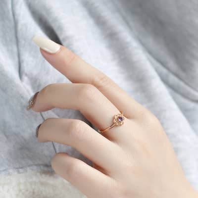 Natural Iolite 925 Sterling Silver Gold Plated Flower Ring detail 3