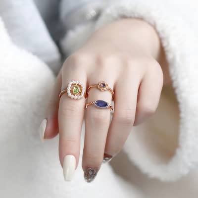 Natural Iolite 925 Sterling Silver Gold Plated Flower Ring detail 5