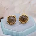 925 Sterling Silver Gold Plated Cute Cat Tea-Coloured Citrine Crystal Earrings 1