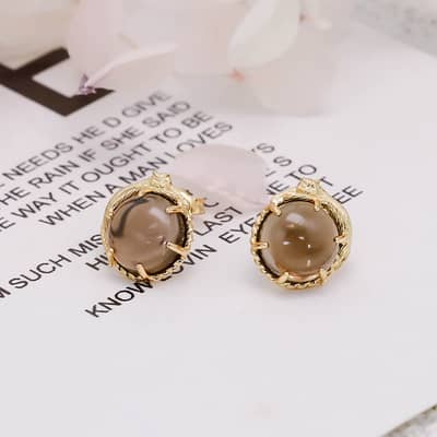 925 Sterling Silver Gold Plated Cute Cat Tea-Coloured Citrine Crystal Earrings detail 2