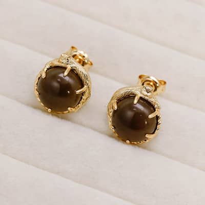 925 Sterling Silver Gold Plated Cute Cat Tea-Coloured Citrine Crystal Earrings detail 3