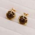 925 Sterling Silver Gold Plated Cute Cat Tea-Coloured Citrine Crystal Earrings 3