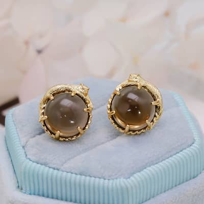 925 Sterling Silver Gold Plated Cute Cat Tea-Coloured Citrine Crystal Earrings detail 6