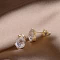 Rock Crystal Gemstone 925 Sterling Silver Gold Plated Geometric Drop Stud Earrings 2