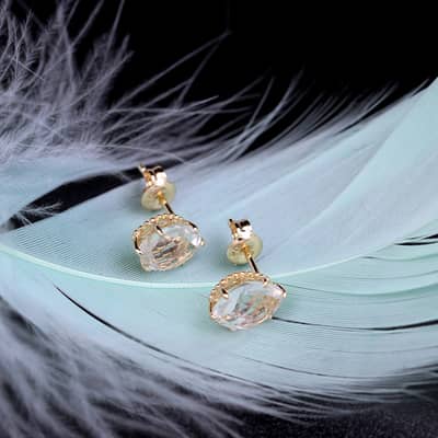 Rock Crystal Gemstone 925 Sterling Silver Gold Plated Geometric Drop Stud Earrings detail 4