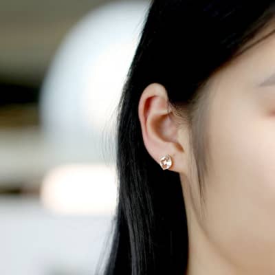 Rock Crystal Gemstone 925 Sterling Silver Gold Plated Geometric Drop Stud Earrings detail 5
