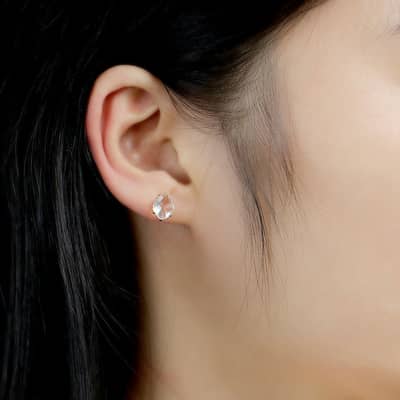 Rock Crystal Gemstone 925 Sterling Silver Gold Plated Geometric Drop Stud Earrings detail 6