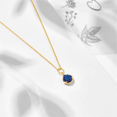 Blue Gemstone 925 Sterling Silver Gold Plated Vintage Geometric North Star Necklace detail 4