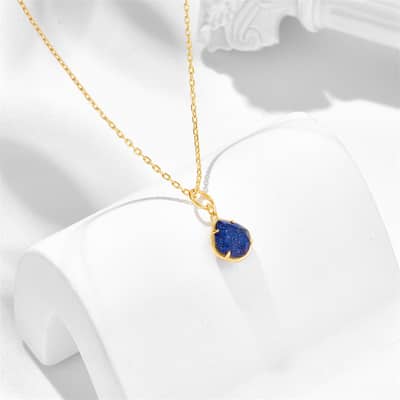 Blue Gemstone 925 Sterling Silver Gold Plated Vintage Geometric North Star Necklace detail 5