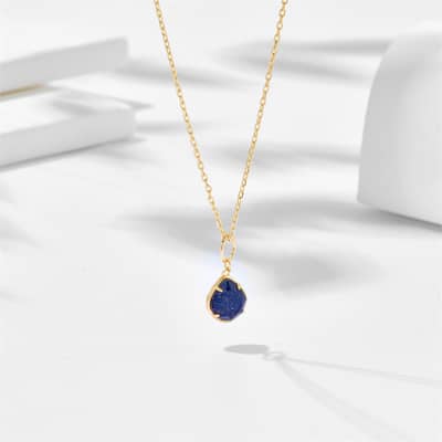 Blue Gemstone 925 Sterling Silver Gold Plated Vintage Geometric North Star Necklace detail 6