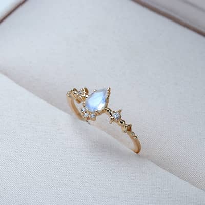 Gemstone 925 Sterling Silver Gold Plated CZ Zircon Moonstone Star Ring detail 3