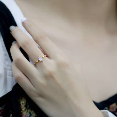Gemstone 925 Sterling Silver Gold Plated CZ Zircon Moonstone Star Ring detail 4