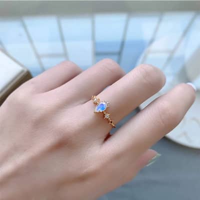Gemstone 925 Sterling Silver Gold Plated CZ Zircon Moonstone Star Ring detail 6