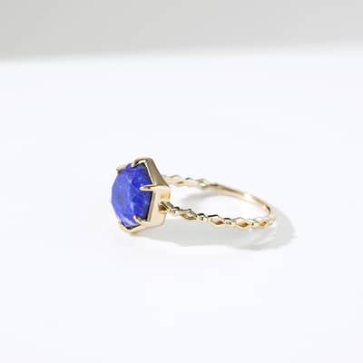 Lapis Lazuli Gemstone 925 Sterling Silver Gold Plated Geometrical Pentagram Star Vintage Crystal Ring detail 2