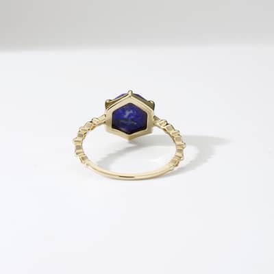 Lapis Lazuli Gemstone 925 Sterling Silver Gold Plated Geometrical Pentagram Star Vintage Crystal Ring detail 3